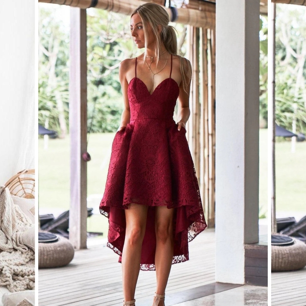 JAUS Red Sleeveless Sweetheart High-Low Dress Pefrect For Wedding Guest Dress